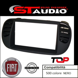 MASCHERINA RADIO 2 DIN FIAT NUOVA 500 CON PRESE ARIA KIT CMPLETO NERA LUCIDA