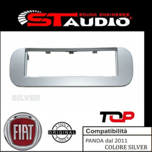 MASCHERINA AUTORADIO 1 DIN FIAT PANDA 2011 IN POI ADATTATORE UN DIN SILVER